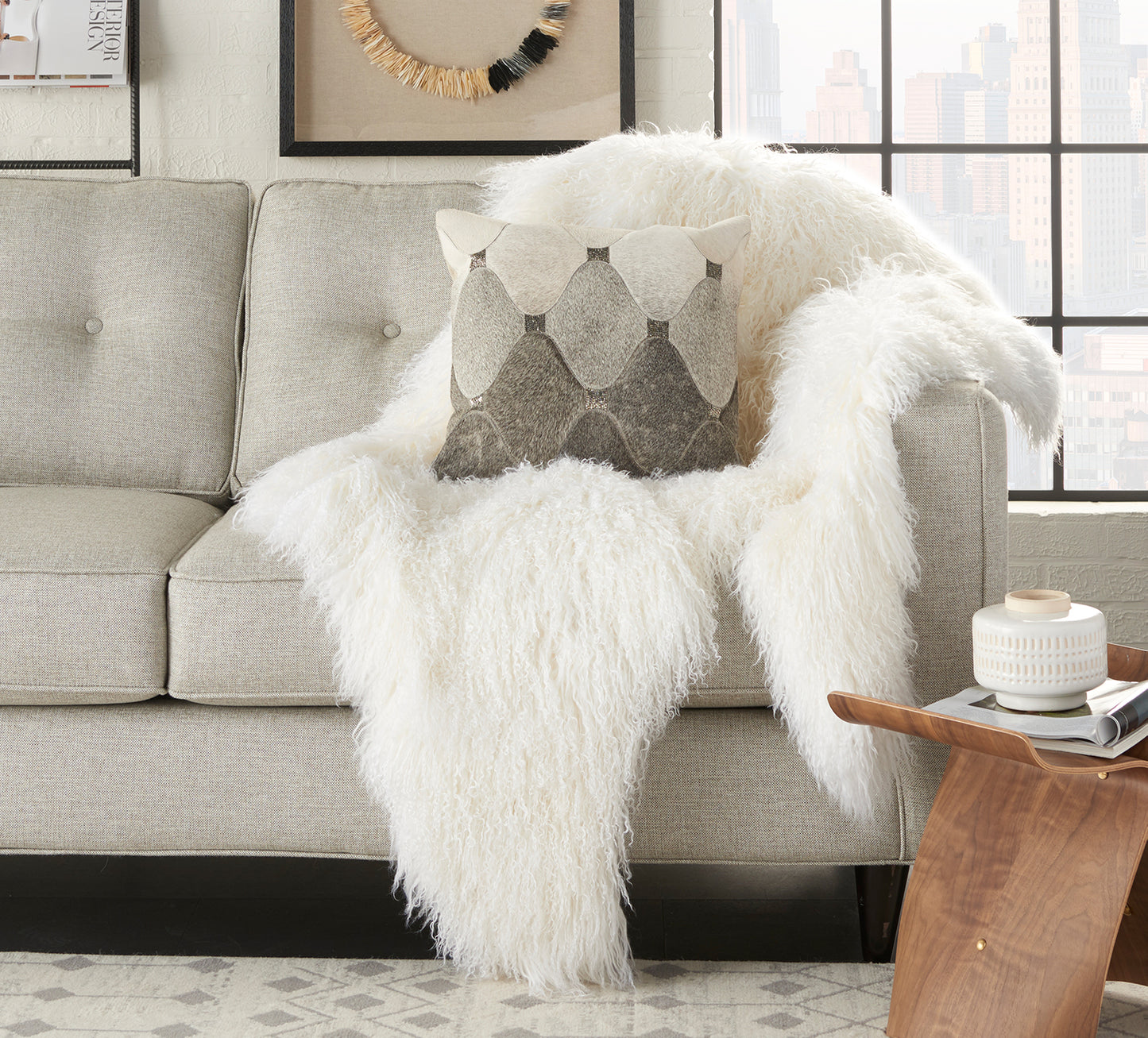 Natural Leather Hide Grey Silver pillow 18 x 18