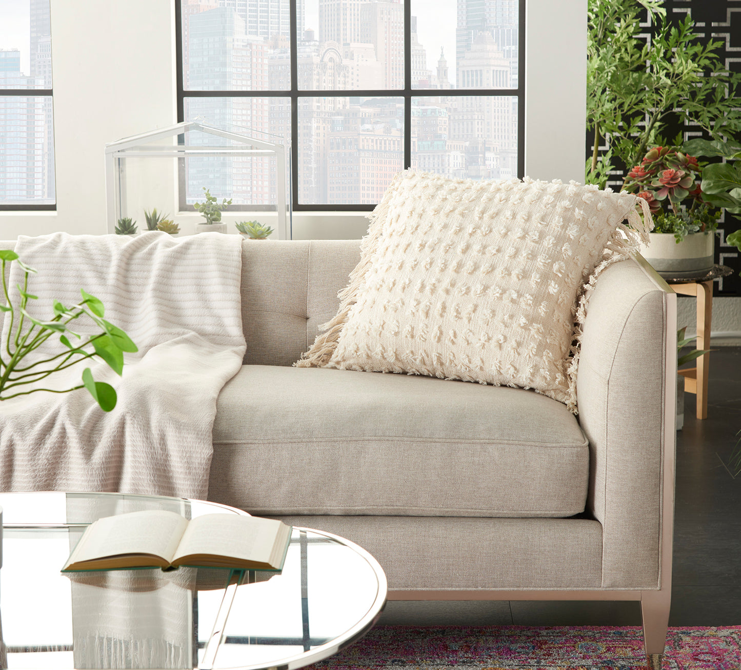 Cream Tufted Fringe Pillow