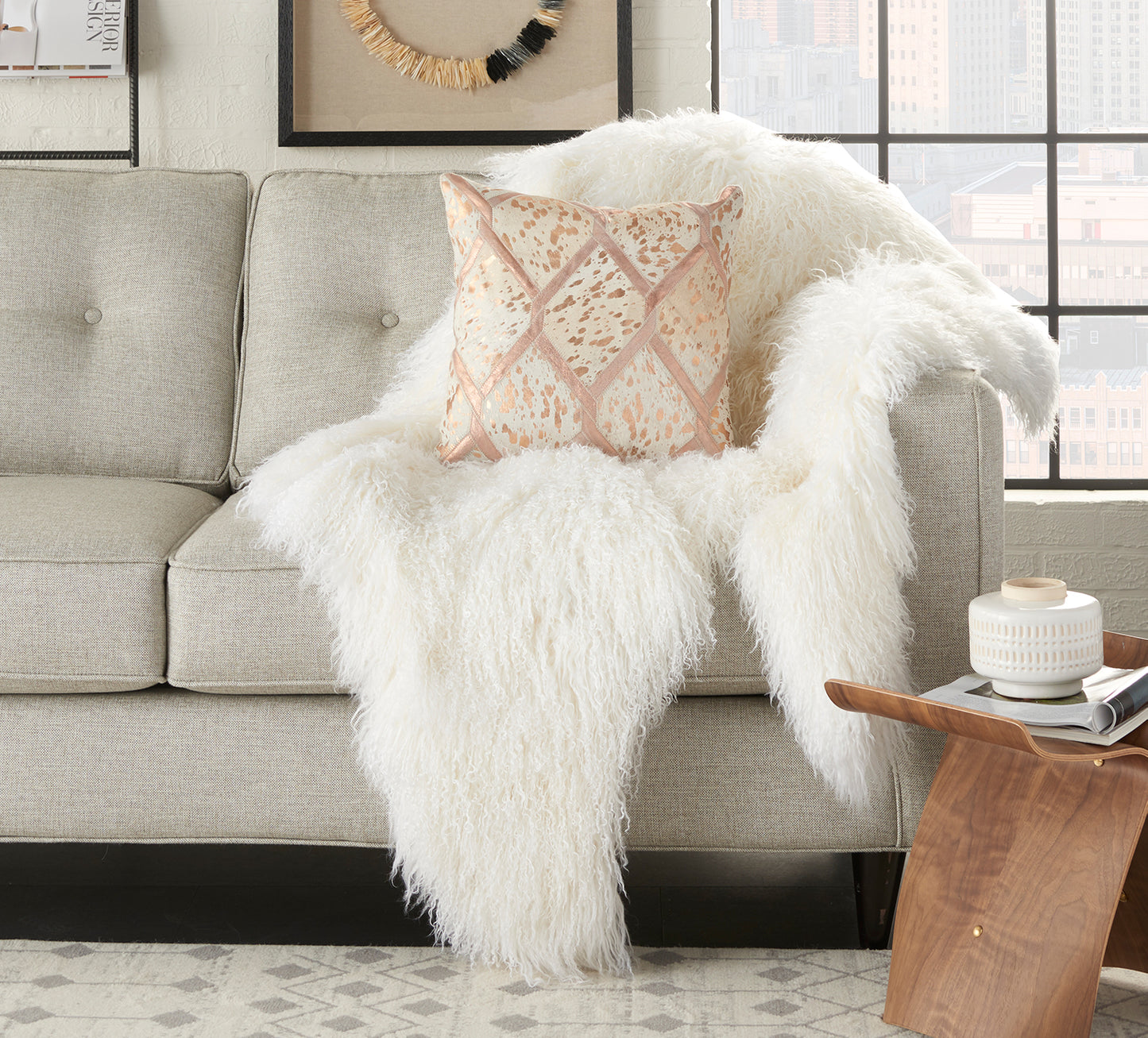 Natural Leather Hide Rose Gold Pillow 18 x 18