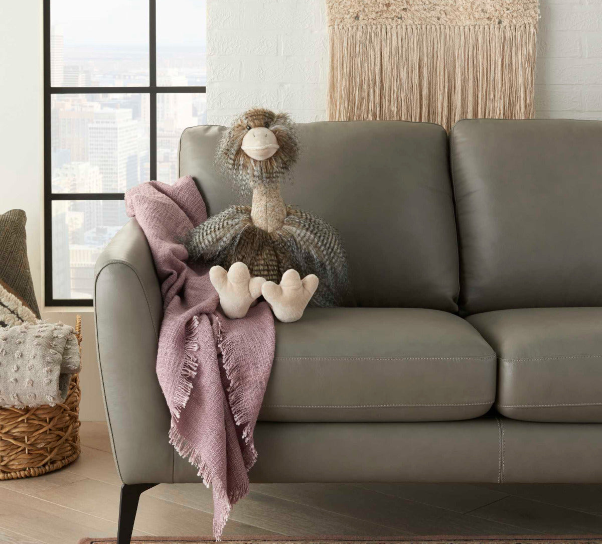 Puf de avestruz gris