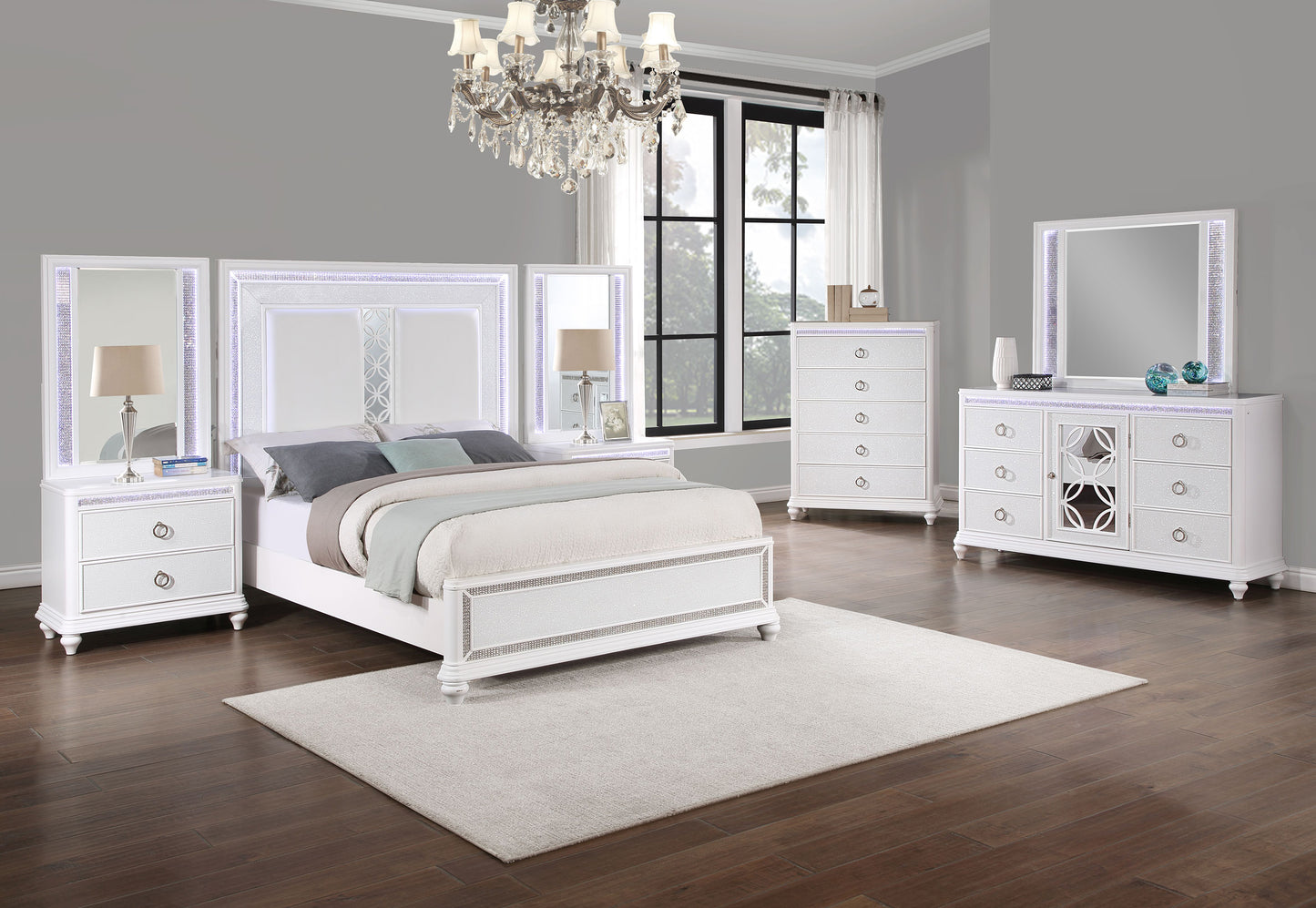 Anastasia 9 Piece Queen Wall Panel Bedroom with 2 Drawer Nightstand