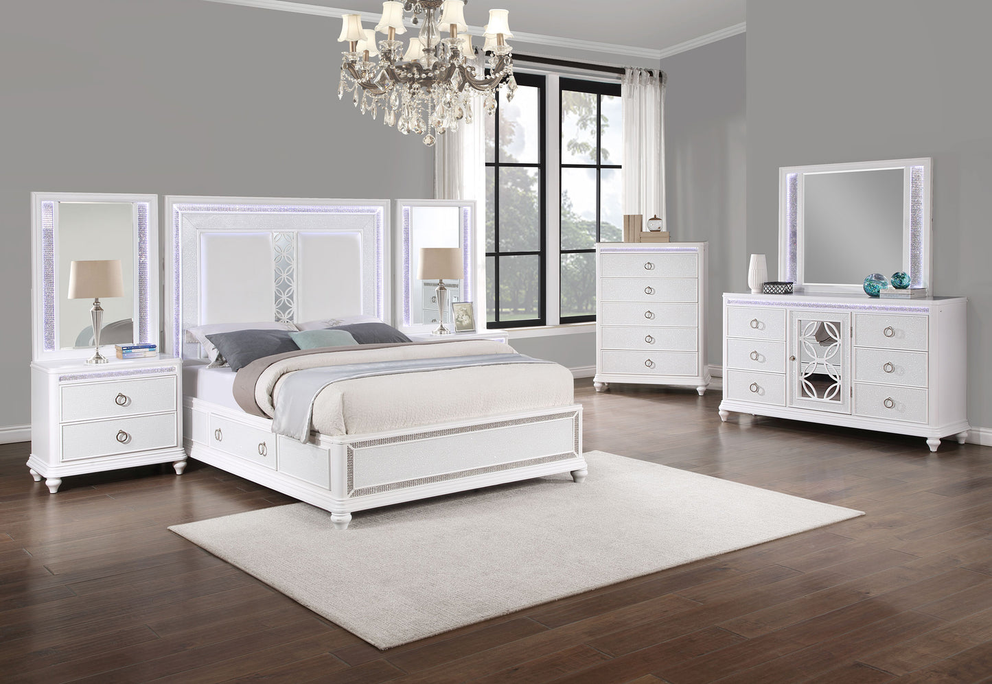 Anastasia 9 Piece Queen Wall Storage Bedroom with 2 Drawer Nightstand