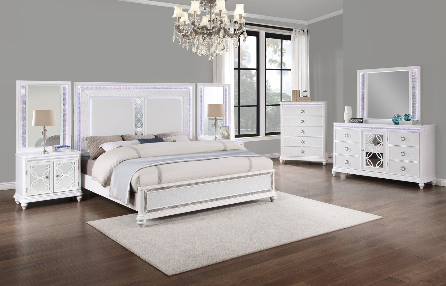 Anastasia 9 Piece King Wall Panel Bedroom with Door Nightstand