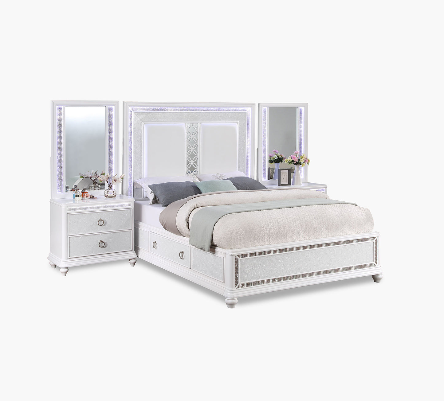 Anastasia Queen Wall Storage Bed with 2 Drawer Nightstand