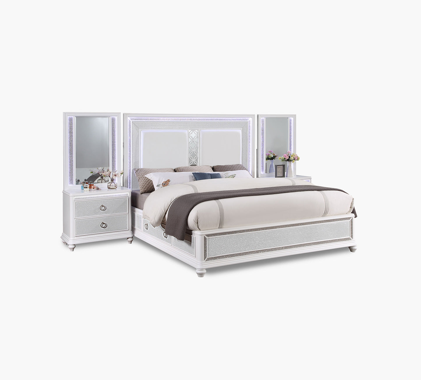 Anastasia King Wall Storage Bed with 2 Drawer Nightstand