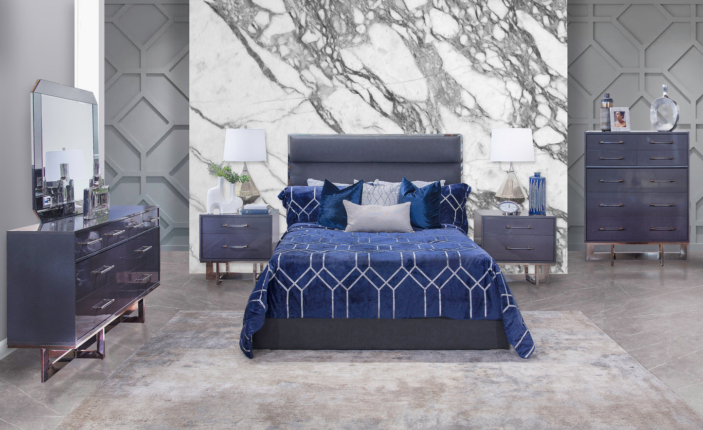 Dante Graphite 5 Piece King Framed Upholstered Bedroom