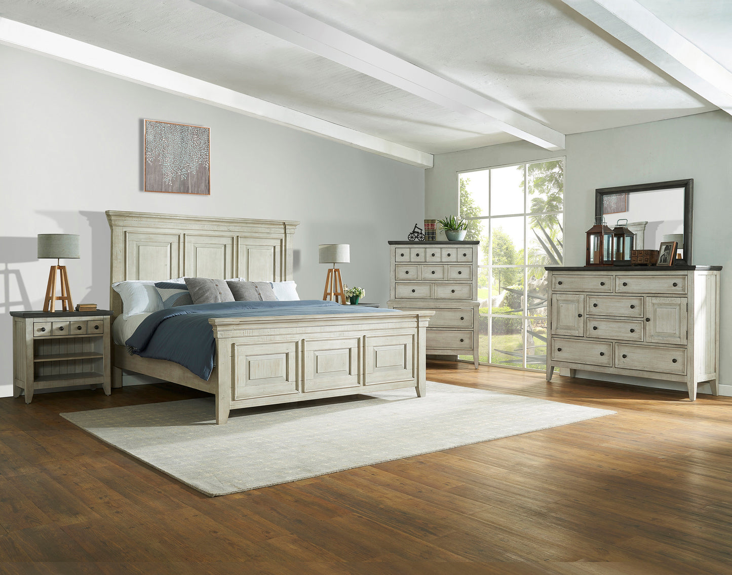 Farm House White 5 Piece King Panel Bedroom
