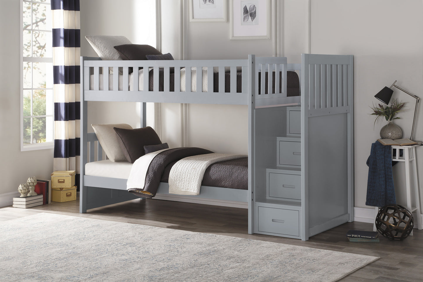 Galen Grey Twin over Twin Step Bunk Bed