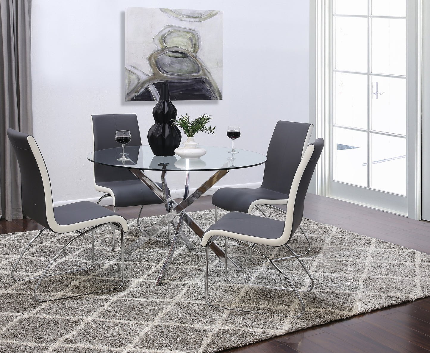 Lila 5 Piece Dining Set with Grey Chairs