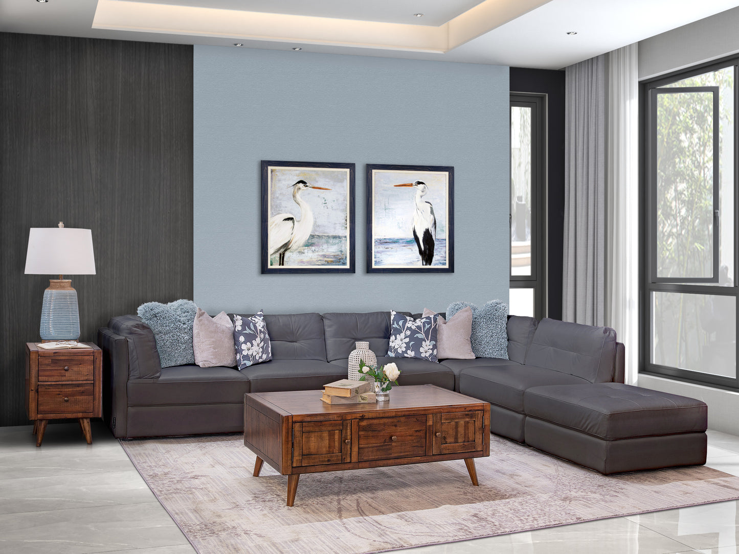 Sofá seccional de cuero de 6 piezas Oakley Grey