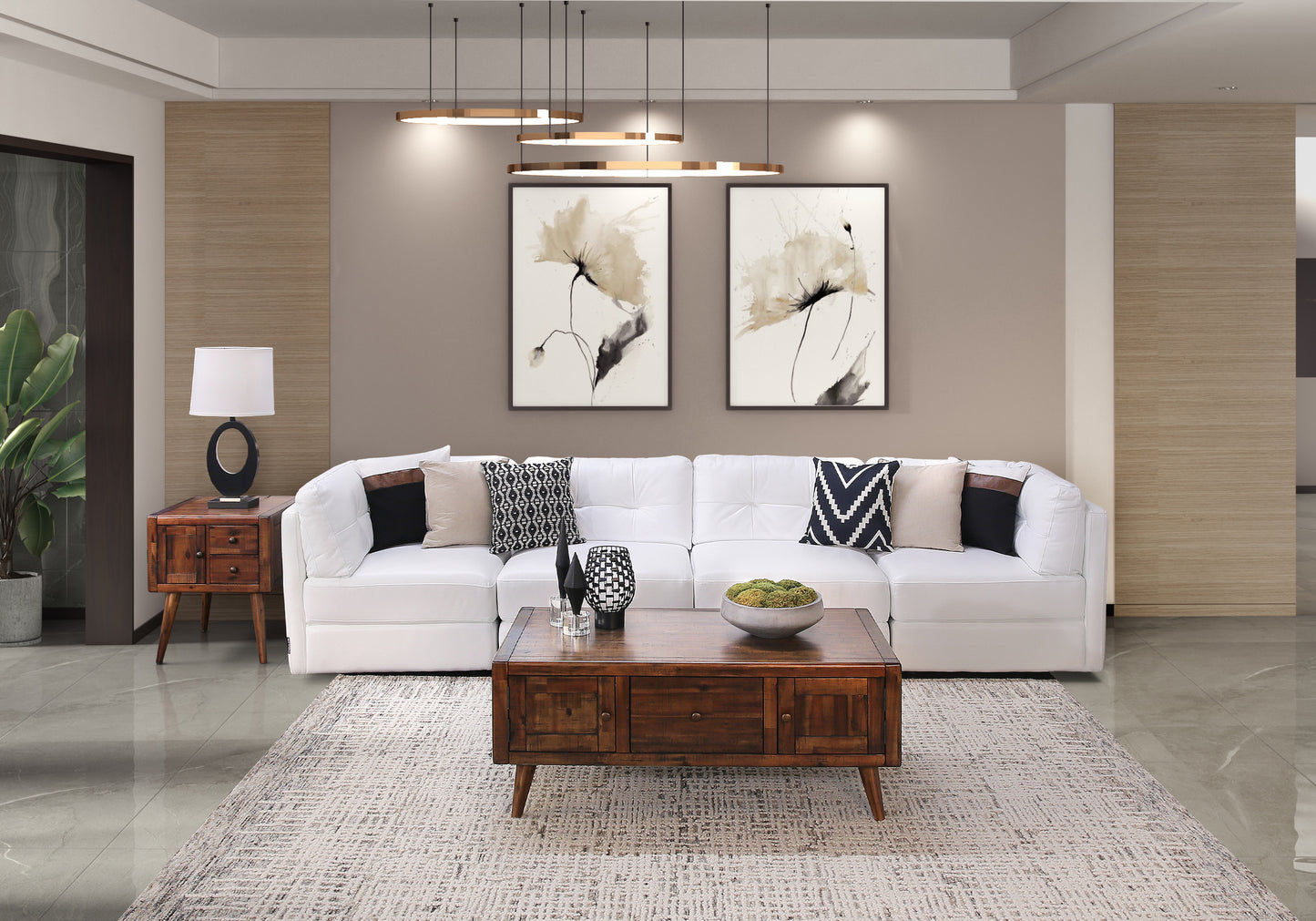 Sofá seccional de cuero de 4 piezas Oakley White