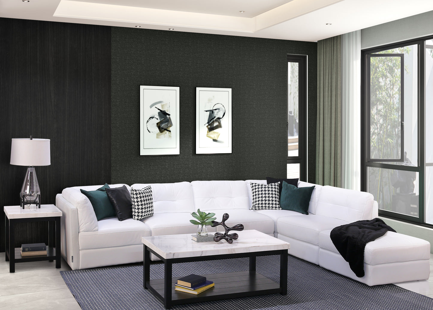 Sofá seccional de cuero de 6 piezas Oakley White