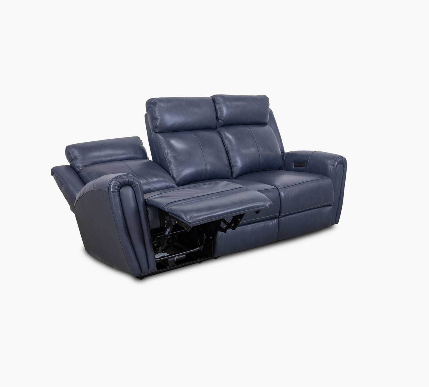Jonathan Blue Leather Reclining Sofa