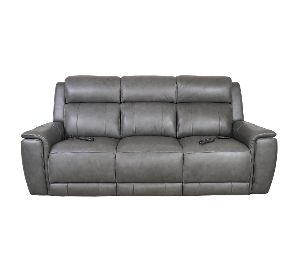 Allegro Dark Grey Leather Dual Power Sofa with Drop Down Table and Immersive Sound