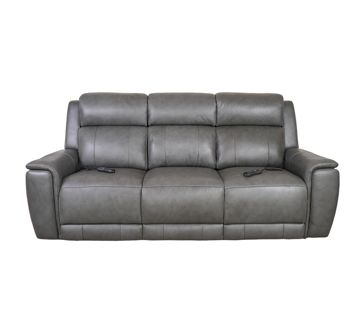 Allegro Dark Grey Leather Dual Power Sofa with Drop Down Table and Immersive Sound