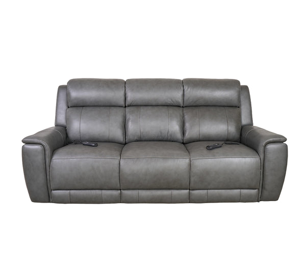 Allegro Dark Grey Leather Dual Power Sofa with Drop Down Table and Immersive Sound