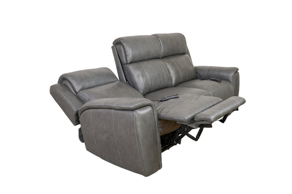 Allegro Dark Grey Leather Dual Power Sofa with Drop Down Table and Immersive Sound