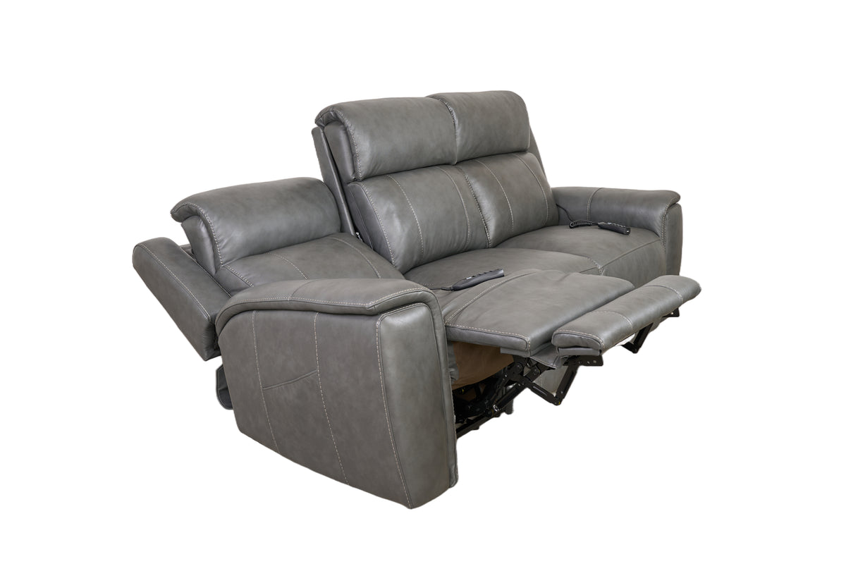 Allegro Dark Grey Leather Dual Power Sofa with Drop Down Table and Immersive Sound