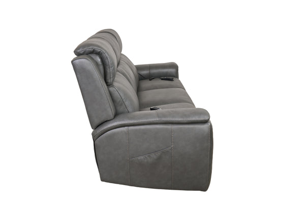 Allegro Dark Grey Leather Dual Power Sofa with Drop Down Table and Immersive Sound