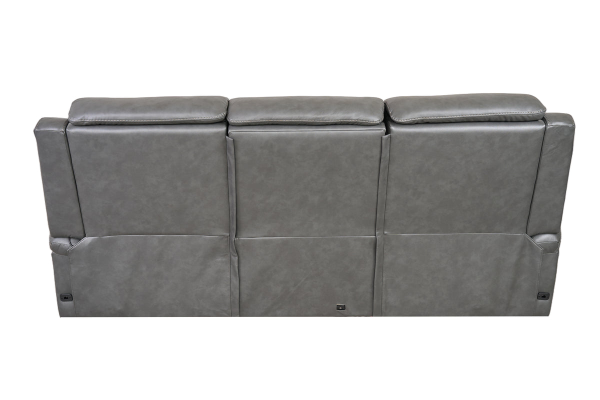 Allegro Dark Grey Leather Dual Power Sofa with Drop Down Table and Immersive Sound