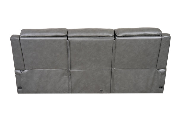 Allegro Dark Grey Leather Dual Power Sofa with Drop Down Table and Immersive Sound