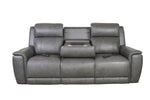 Allegro Dark Grey Leather Dual Power Sofa with Drop Down Table and Immersive Sound