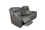 Allegro Dark Grey Leather Dual Power Sofa with Drop Down Table and Immersive Sound