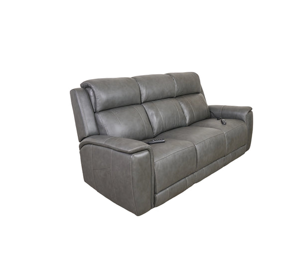 Allegro Dark Grey Leather Dual Power Sofa with Drop Down Table and Immersive Sound