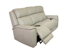 Allegro Light Grey Leather Dual Power Sofa with Drop Down Table and Immersive Sound