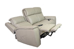 Allegro Light Grey Leather Dual Power Sofa with Drop Down Table and Immersive Sound
