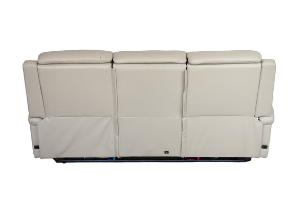 Allegro Light Grey Leather Dual Power Sofa with Drop Down Table and Immersive Sound