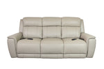 Allegro Light Grey Leather Dual Power Sofa with Drop Down Table and Immersive Sound