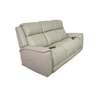 Allegro Light Grey Leather Dual Power Sofa with Drop Down Table and Immersive Sound