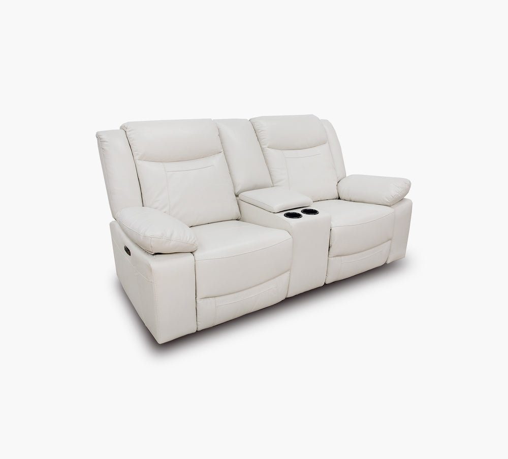 Dallas Ivory Leather Dual Power Reclining Console Loveseat