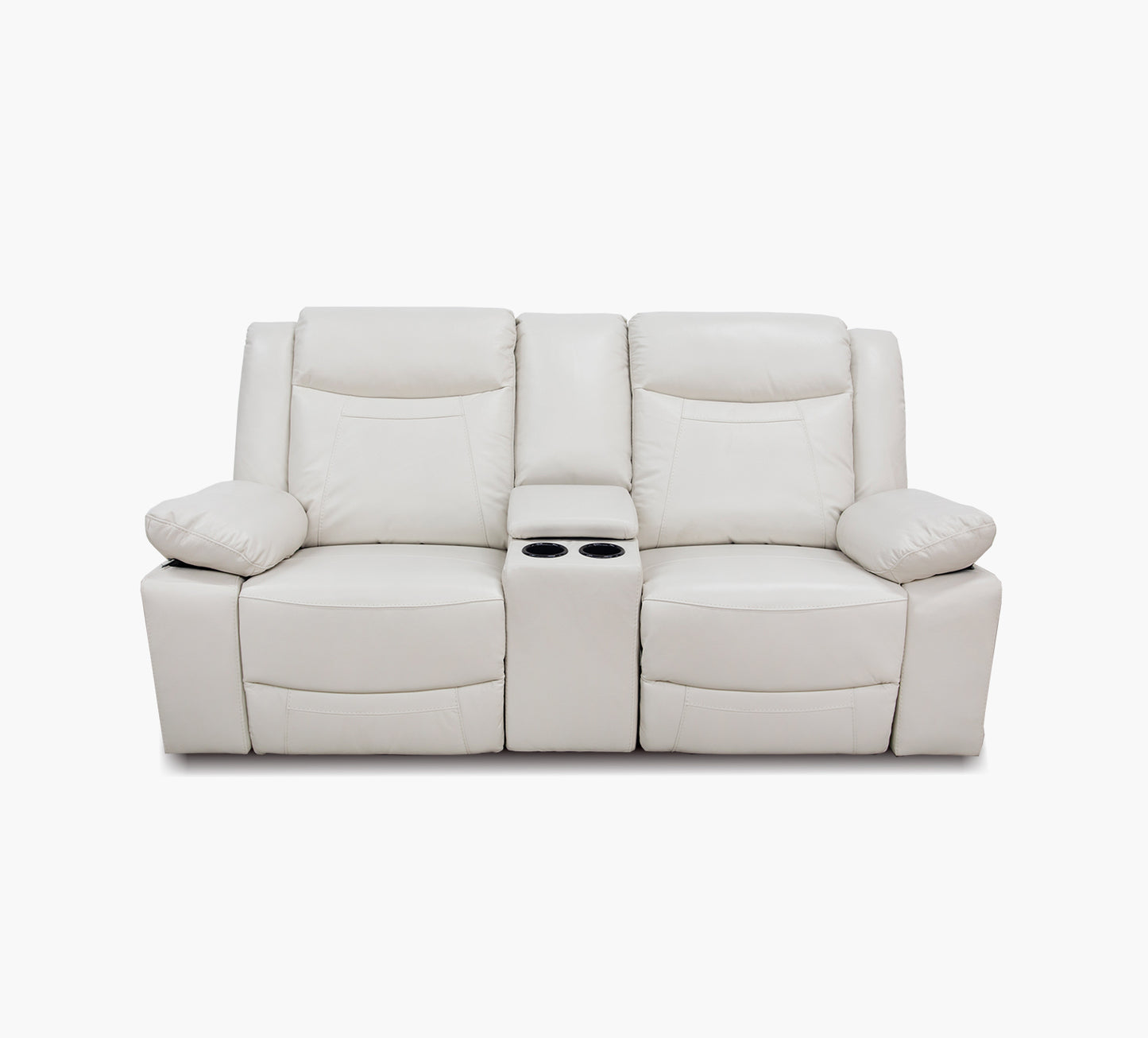 Dallas Ivory Leather Reclining Console Loveseat