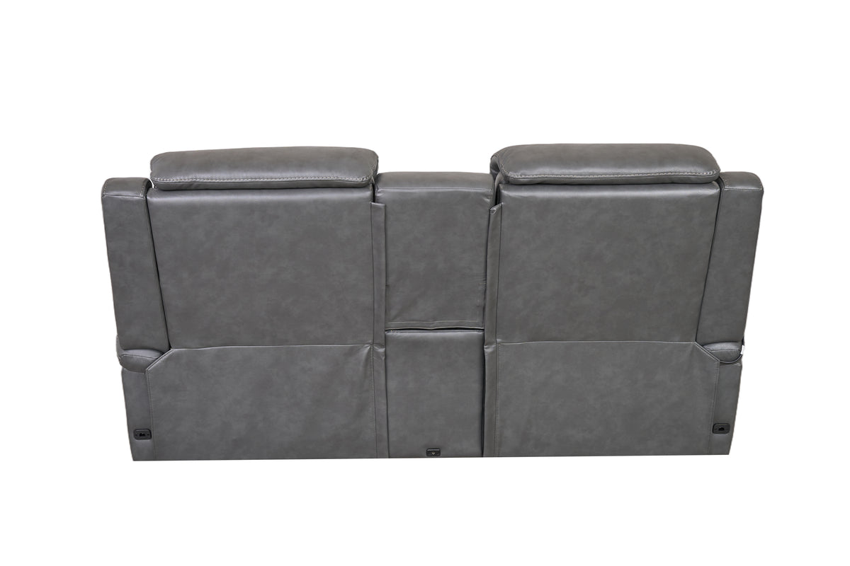 Allegro Dark Grey Leather Dual Power Console Loveseat with Immersive Sound