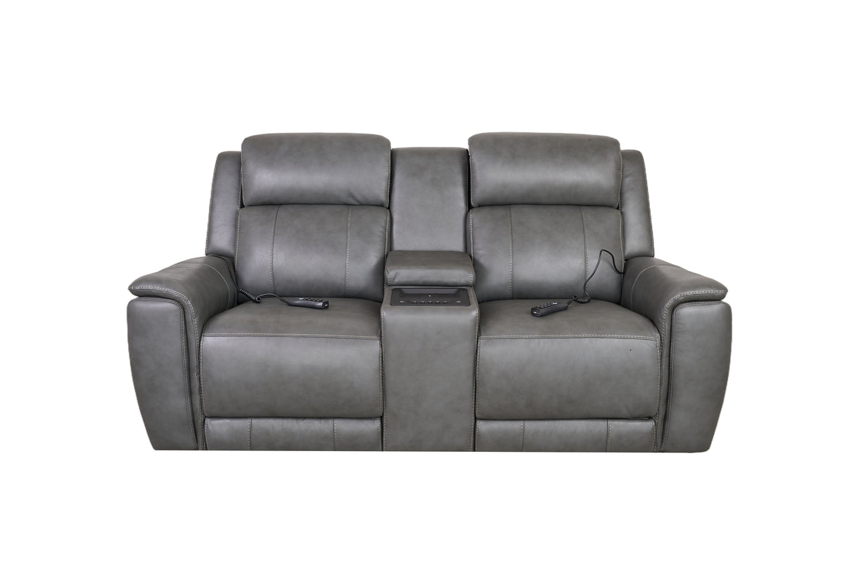 Allegro Dark Grey Leather Dual Power Console Loveseat with Immersive Sound