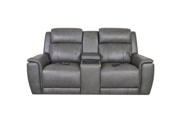 Allegro Dark Grey Leather Dual Power Console Loveseat with Immersive Sound
