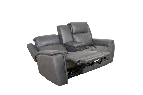 Allegro Dark Grey Leather Dual Power Console Loveseat with Immersive Sound