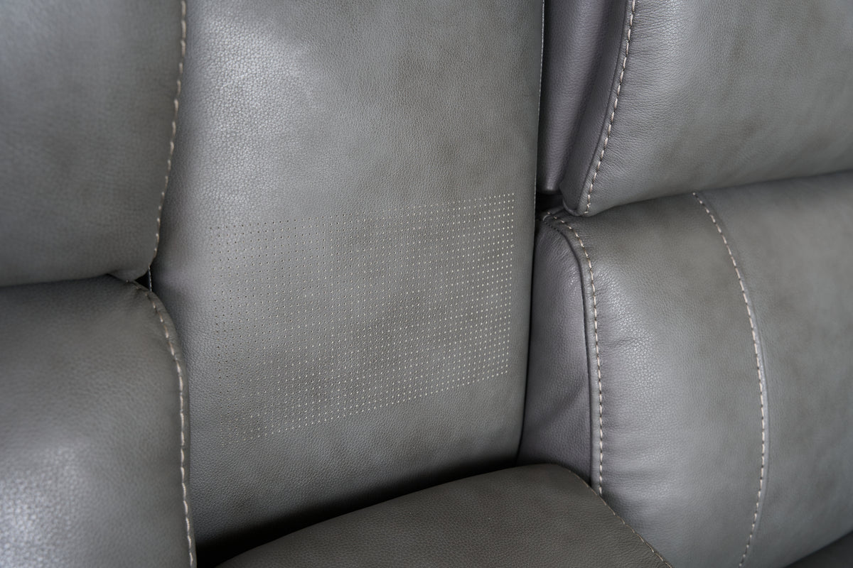 Allegro Dark Grey Leather Dual Power Console Loveseat with Immersive Sound