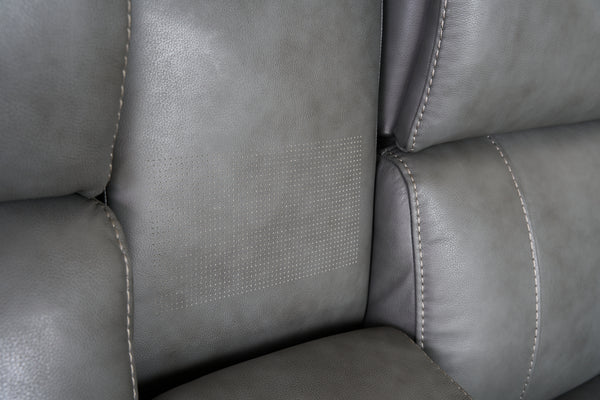 Allegro Dark Grey Leather Dual Power Console Loveseat with Immersive Sound