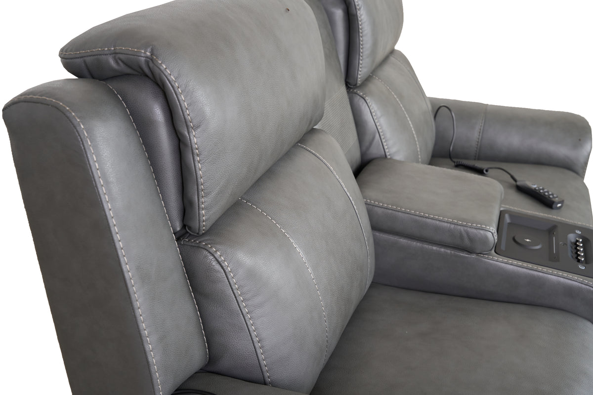 Allegro Dark Grey Leather Dual Power Console Loveseat with Immersive Sound