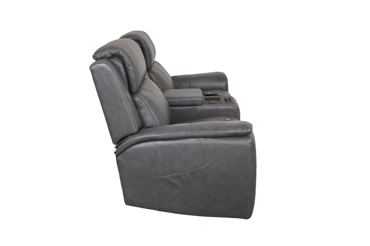 Allegro Dark Grey Leather Dual Power Console Loveseat with Immersive Sound