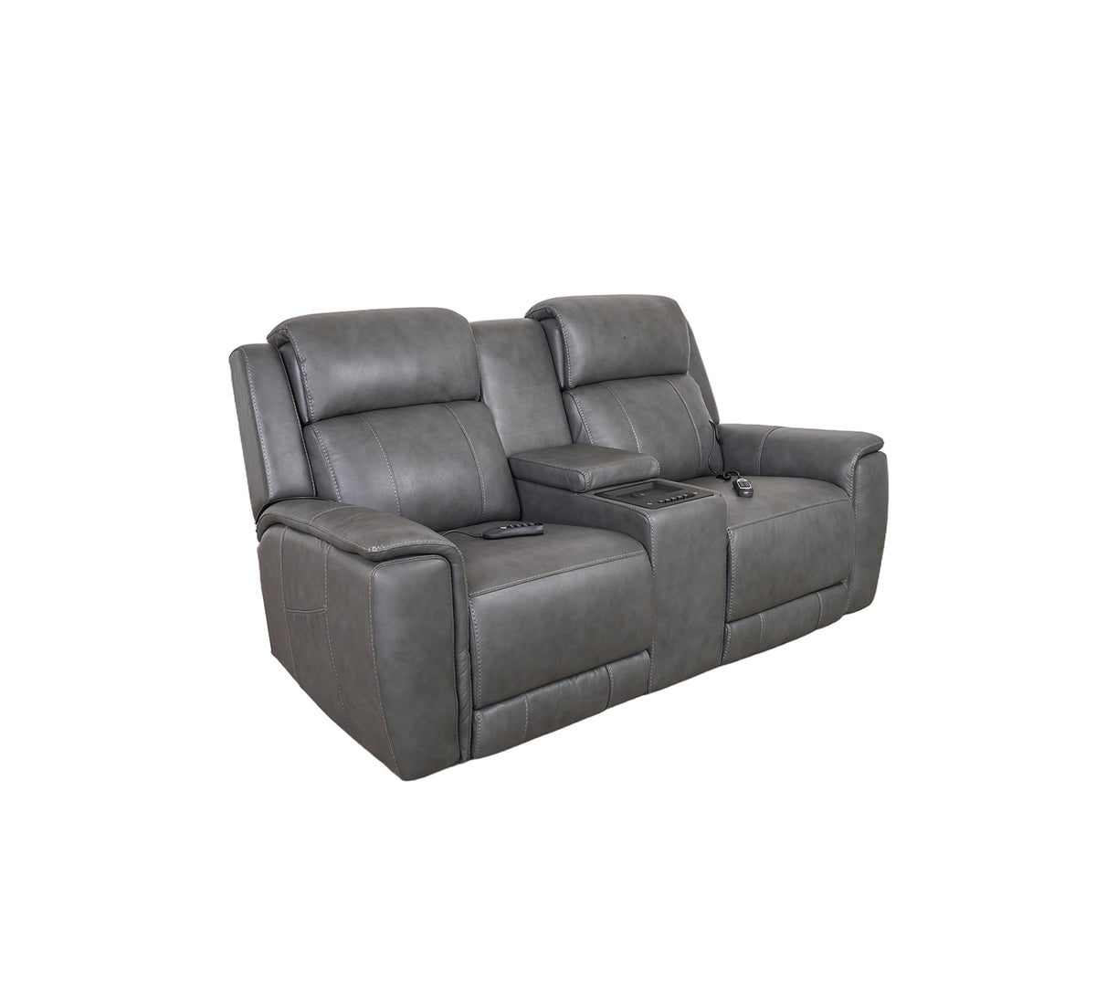 Allegro Dark Grey Leather Dual Power Console Loveseat with Immersive Sound