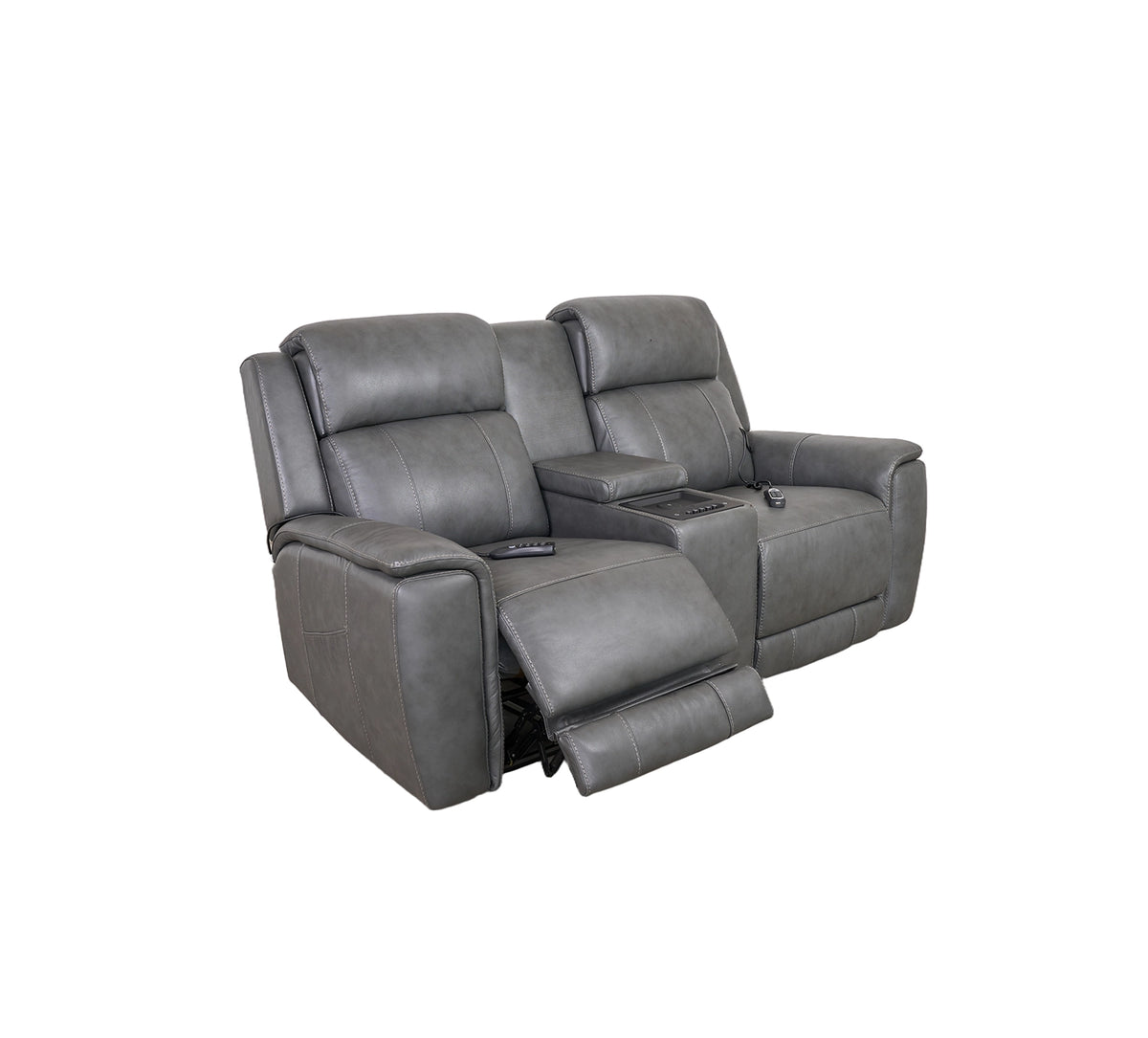 Allegro Dark Grey Leather Dual Power Console Loveseat with Immersive Sound