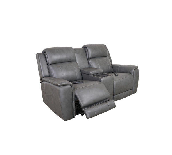 Allegro Dark Grey Leather Dual Power Console Loveseat with Immersive Sound