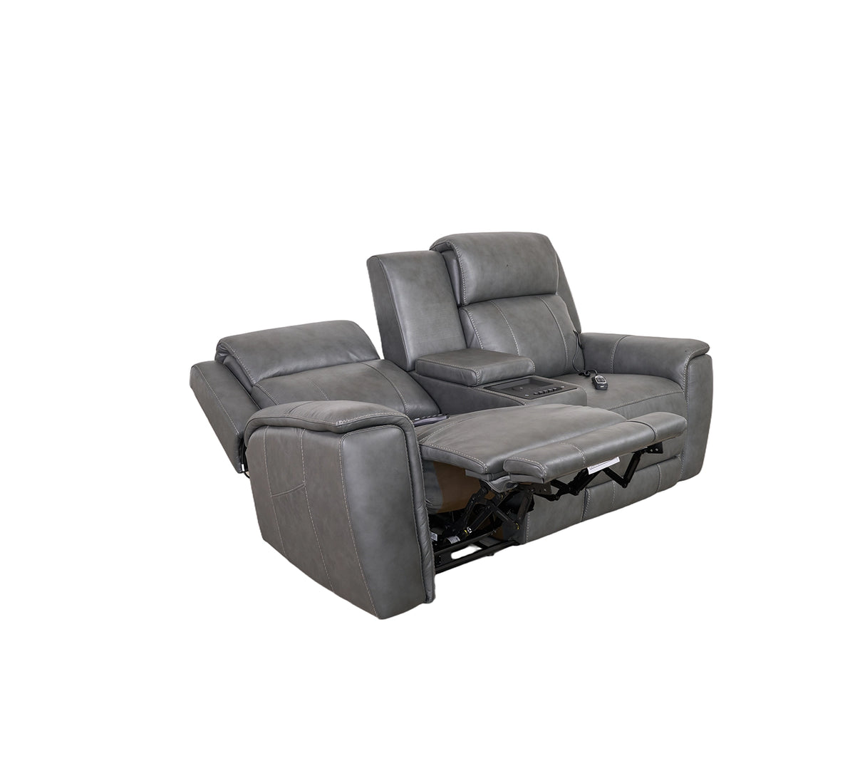 Allegro Dark Grey Leather Dual Power Console Loveseat with Immersive Sound