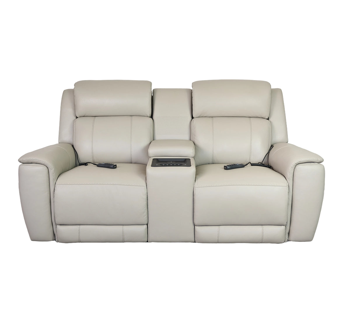Allegro Light Grey Leather Dual Power Console Loveseat with Immersive Sound