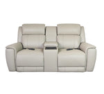 Allegro Light Grey Leather Dual Power Console Loveseat with Immersive Sound