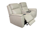 Allegro Light Grey Leather Dual Power Console Loveseat with Immersive Sound